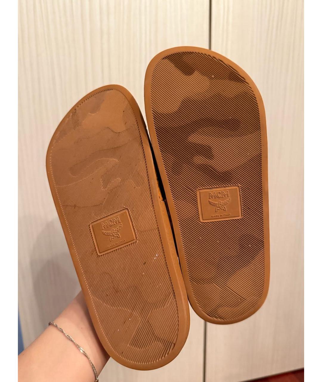 MCM Коричневые резиновые шлепанцы, фото 4