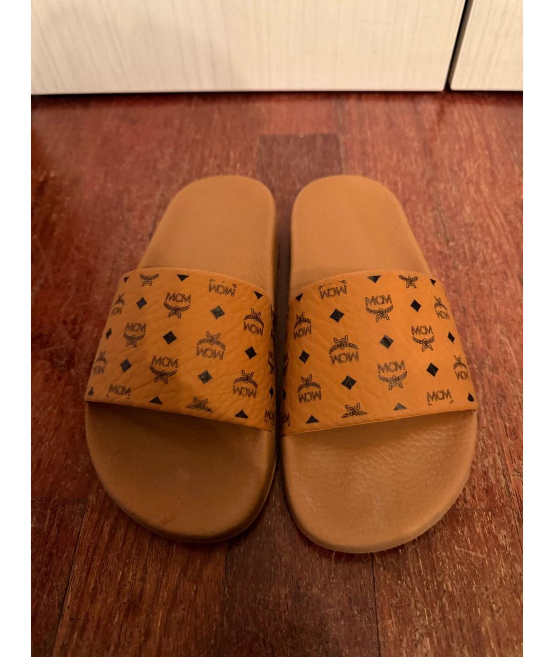 MCM Коричневые резиновые шлепанцы, фото 3