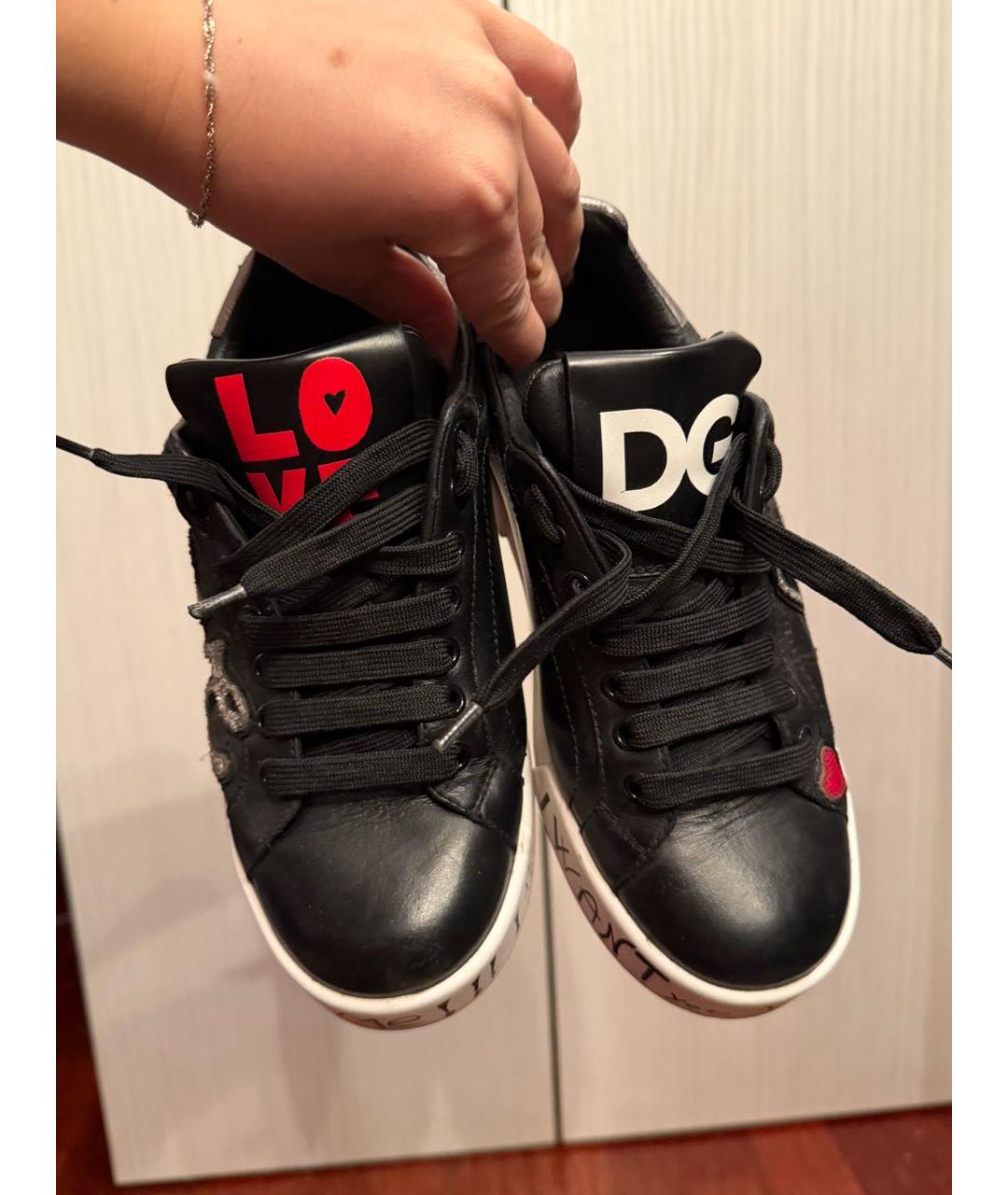 DOLCE&GABBANA Черные кожаные кеды, фото 5