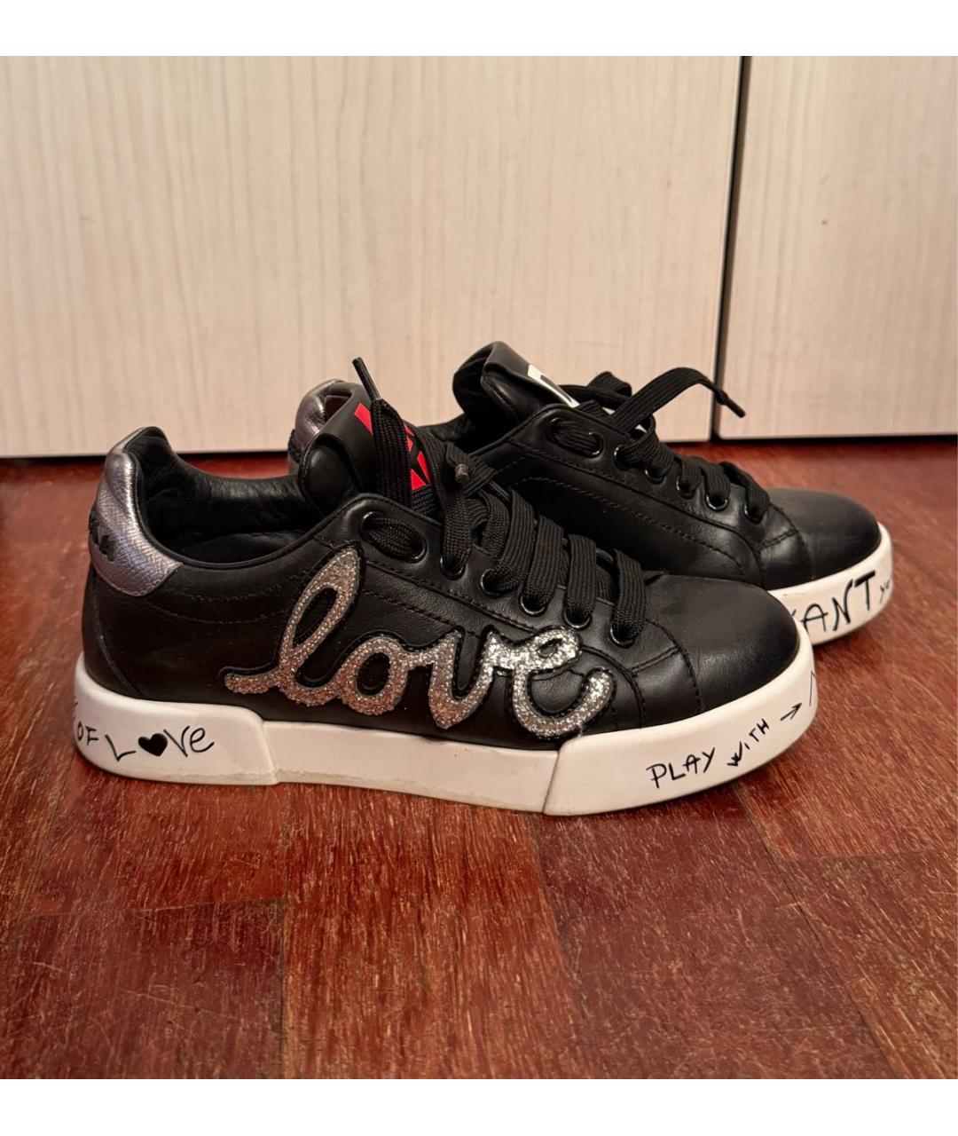 DOLCE&GABBANA Черные кожаные кеды, фото 7