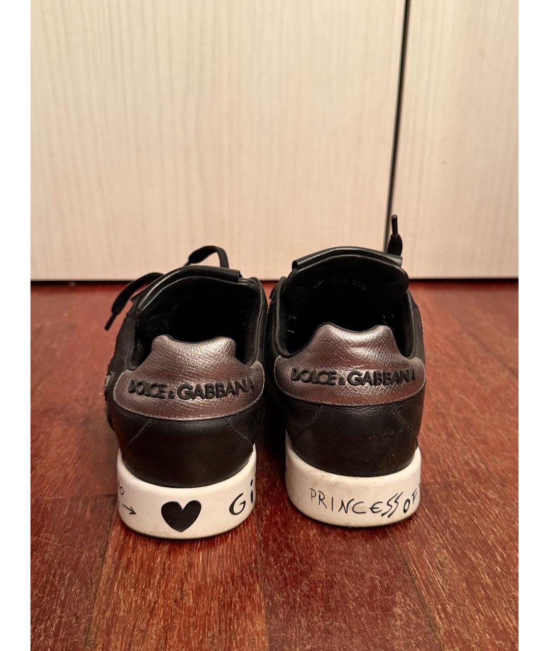 DOLCE&GABBANA Черные кожаные кеды, фото 3