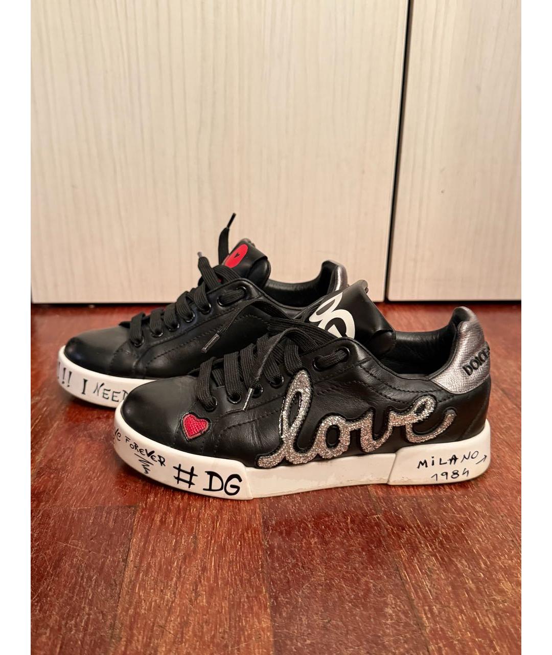 DOLCE&GABBANA Черные кожаные кеды, фото 2