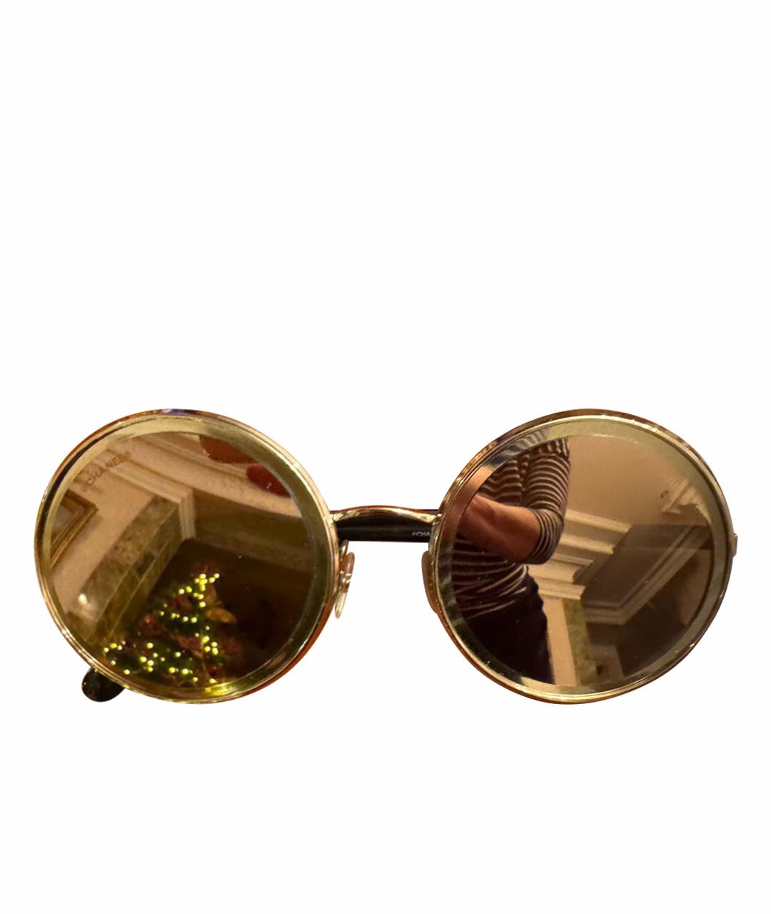 CHANEL Золотые металлические солнцезащитные очки, фото 1