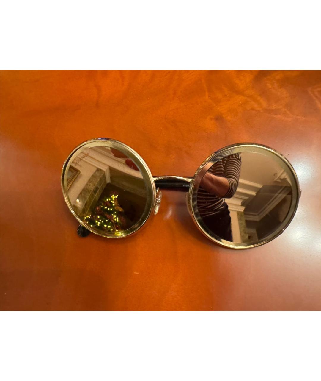 CHANEL Золотые металлические солнцезащитные очки, фото 5