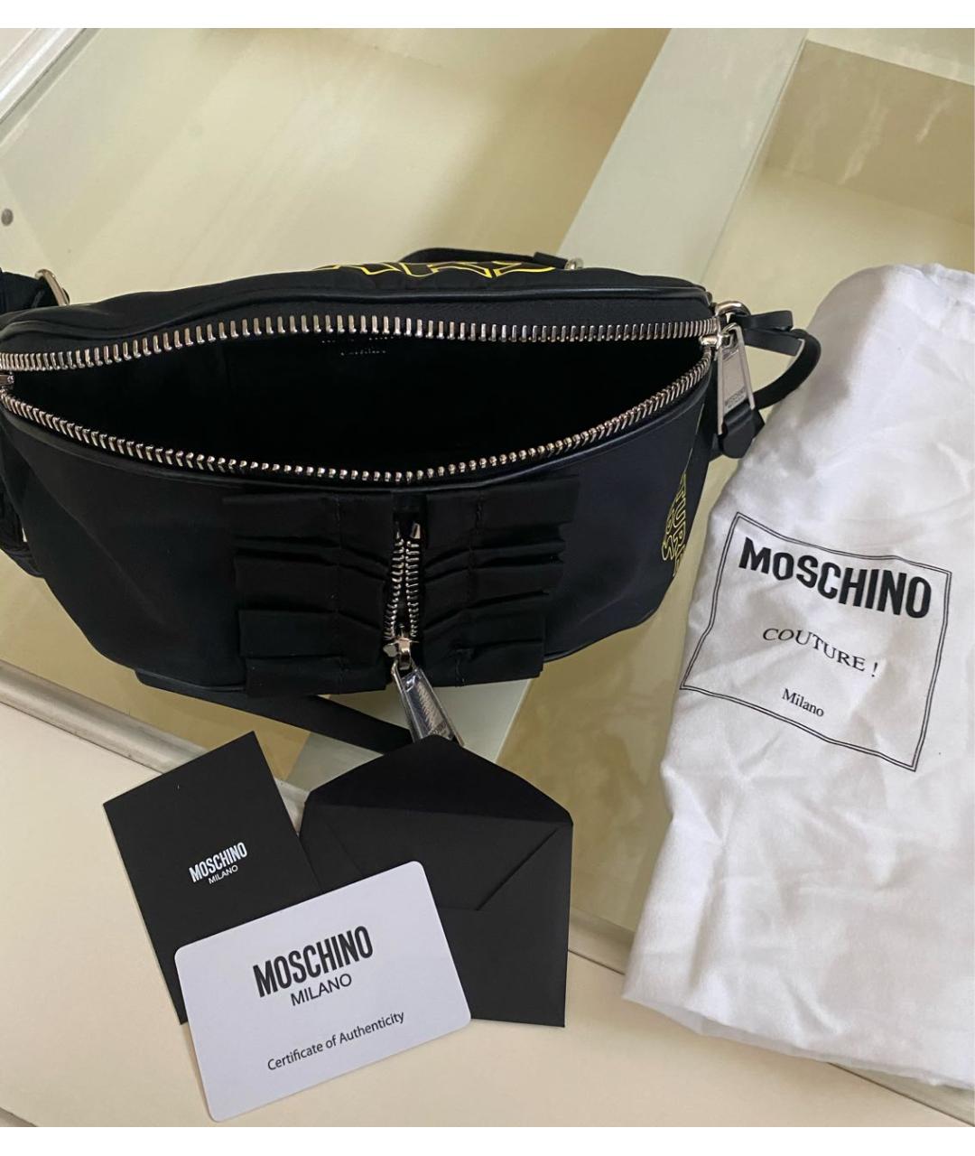 MOSCHINO Черная кожаная поясная сумка, фото 5