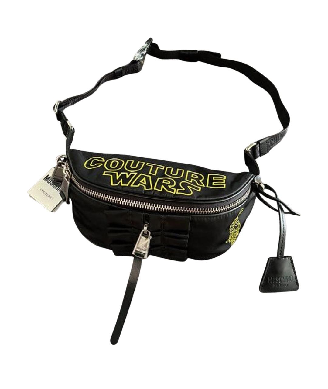 MOSCHINO Черная кожаная поясная сумка, фото 1