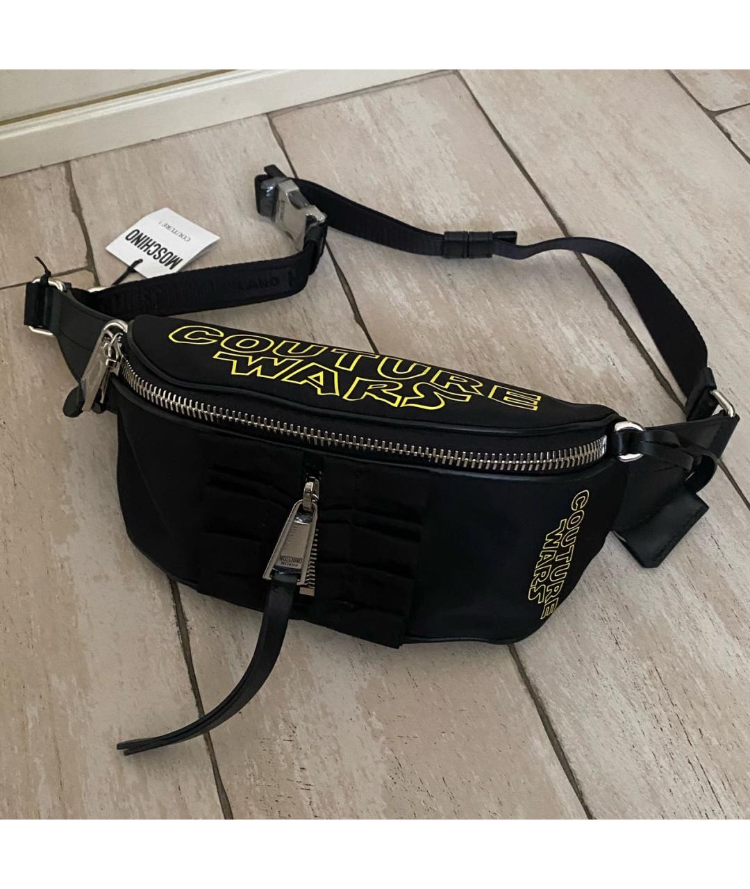 MOSCHINO Черная кожаная поясная сумка, фото 4