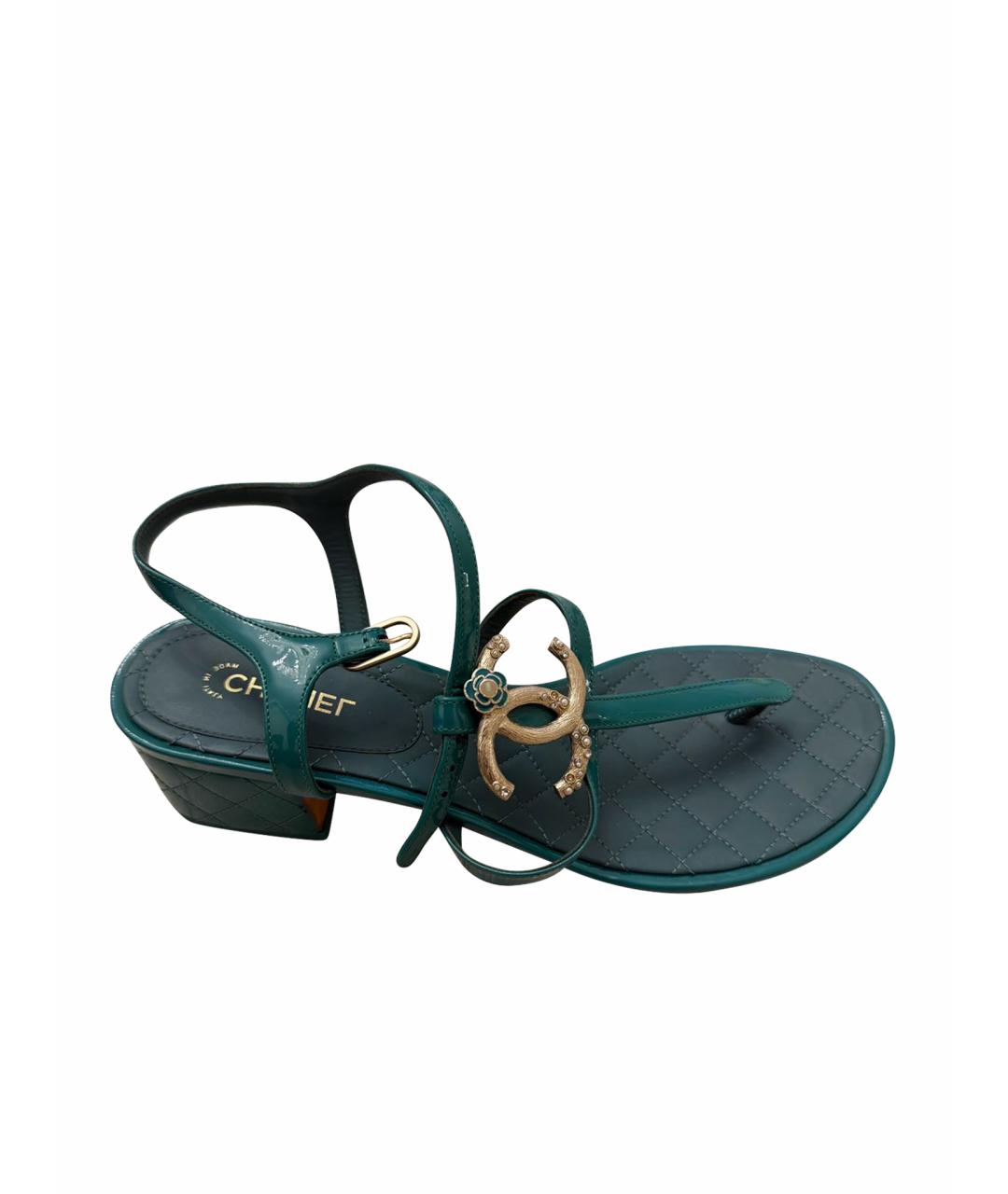 CHANEL Зеленые кожаные босоножки, фото 1