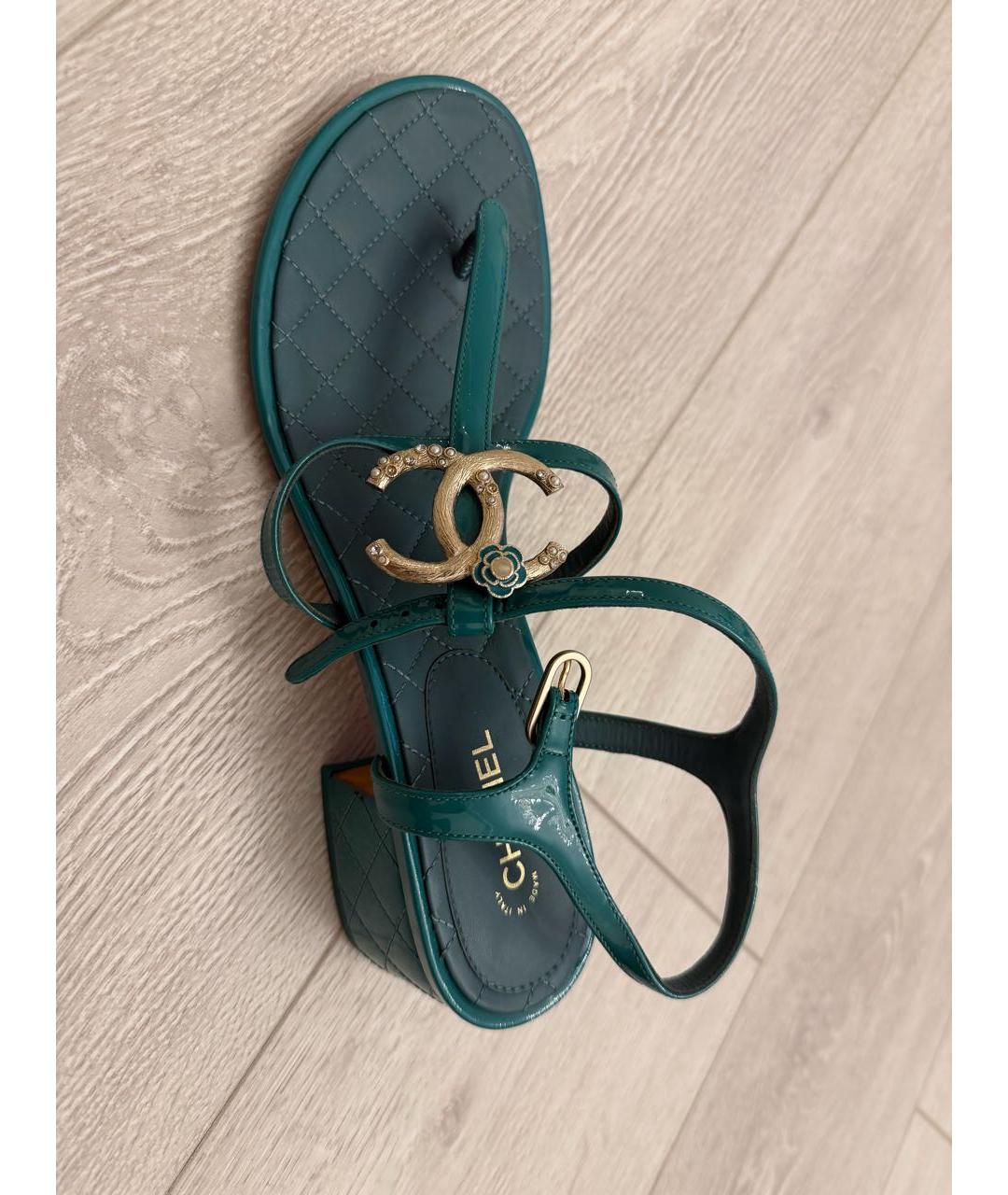 CHANEL Зеленые кожаные босоножки, фото 3