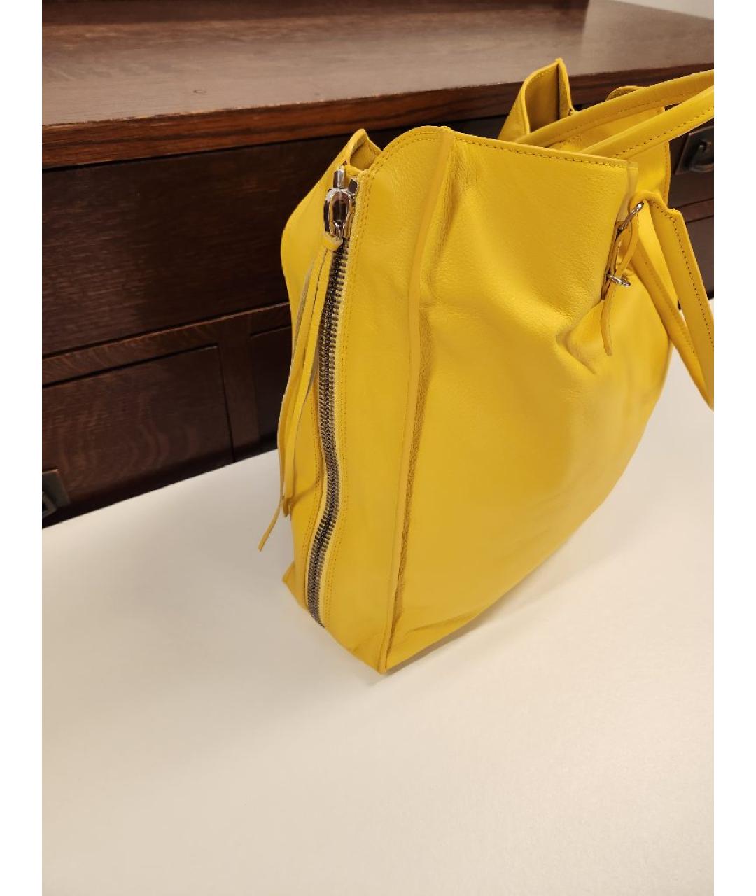 BALENCIAGA Желтая кожаная сумка тоут, фото 2