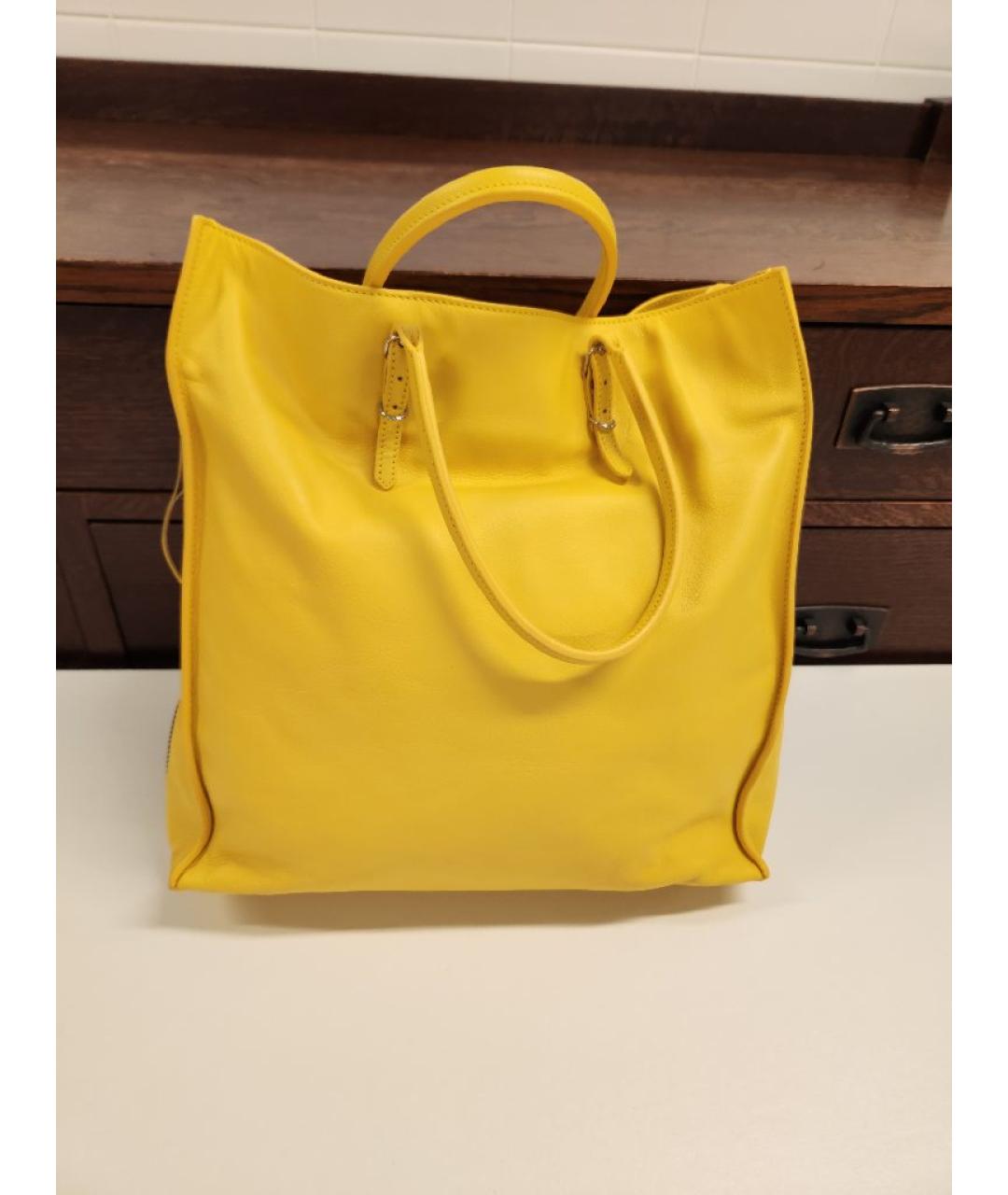 BALENCIAGA Желтая кожаная сумка тоут, фото 3