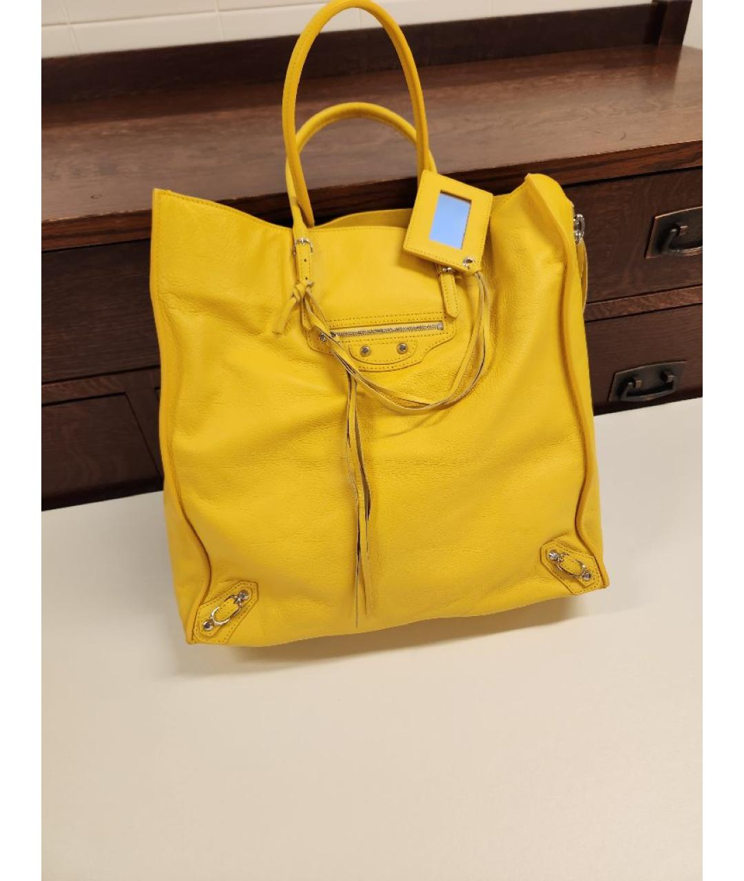 BALENCIAGA Желтая кожаная сумка тоут, фото 7