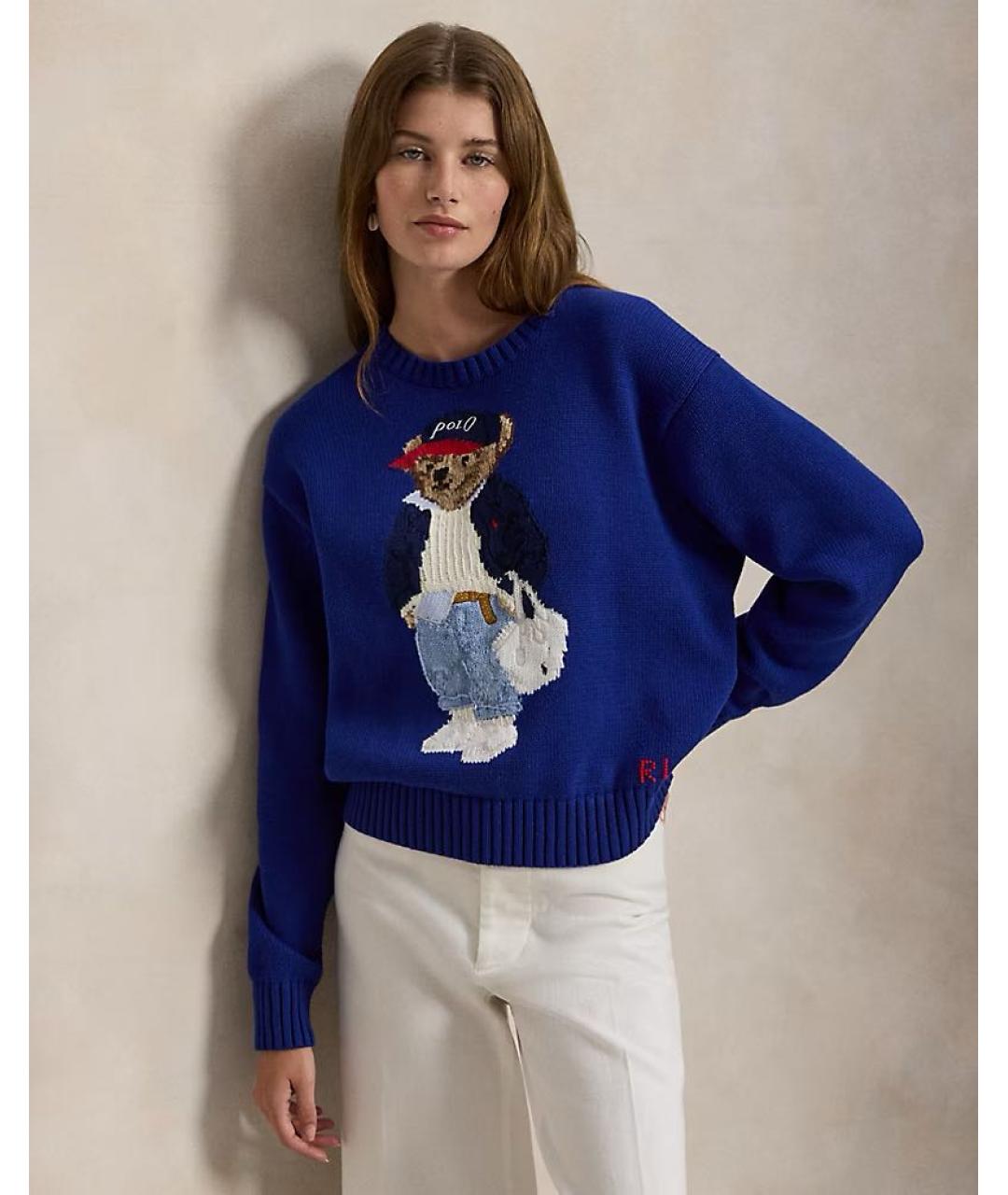 POLO RALPH LAUREN Синий хлопко-эластановый джемпер / свитер, фото 2