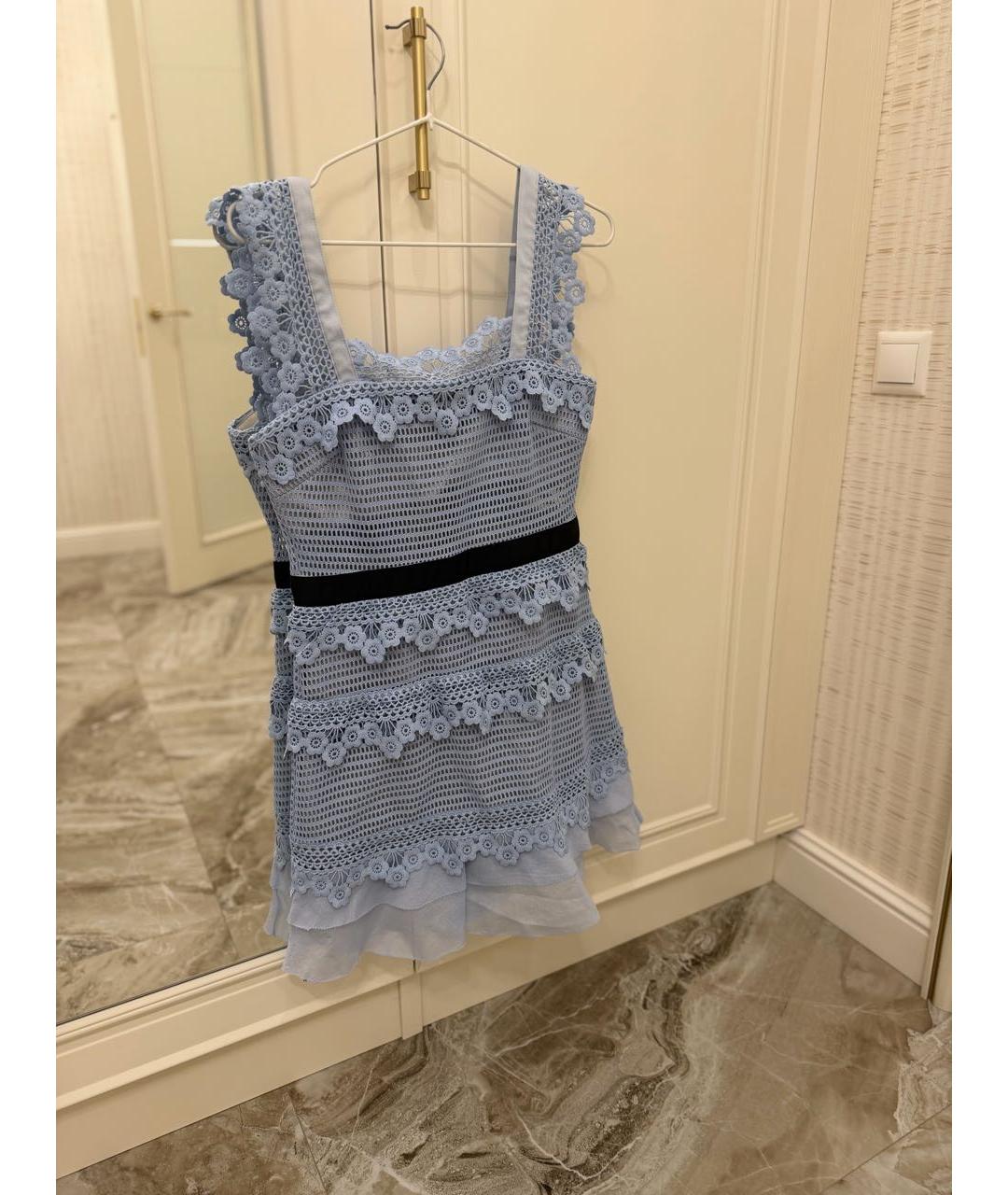 SELF-PORTRAIT Голубое кружевное коктейльное платье, фото 4