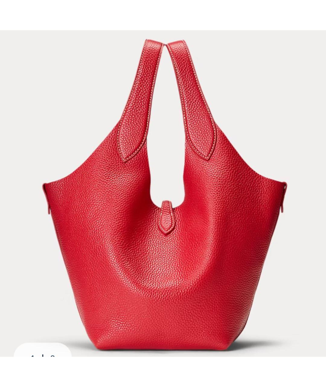 POLO RALPH LAUREN Красная кожаная сумка тоут, фото 3