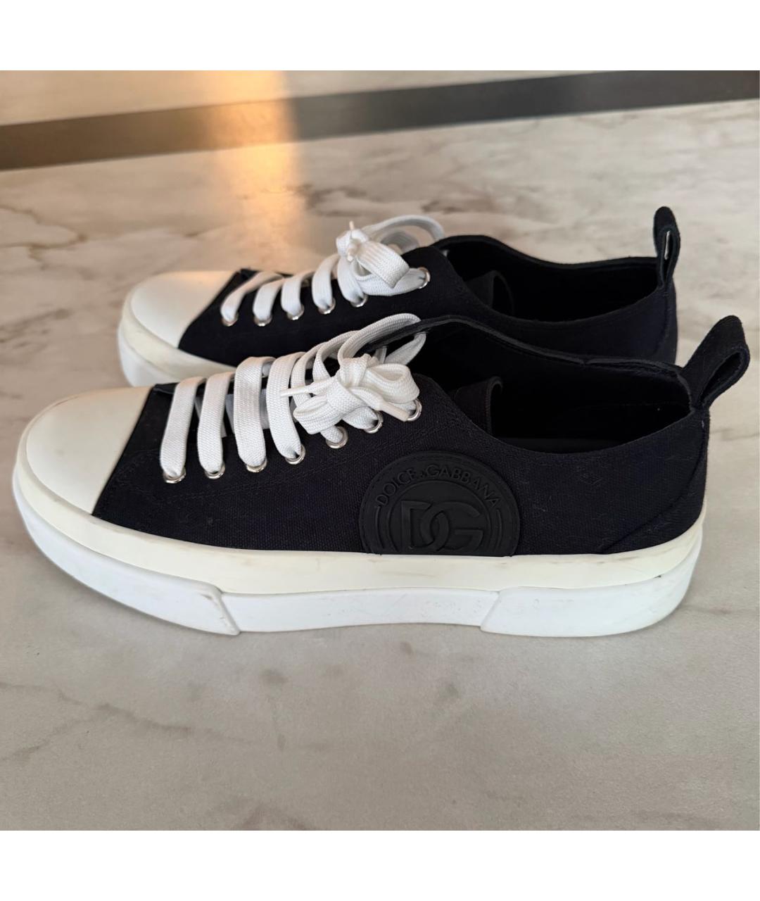 DOLCE&GABBANA Черные текстильные низкие кроссовки / кеды, фото 5