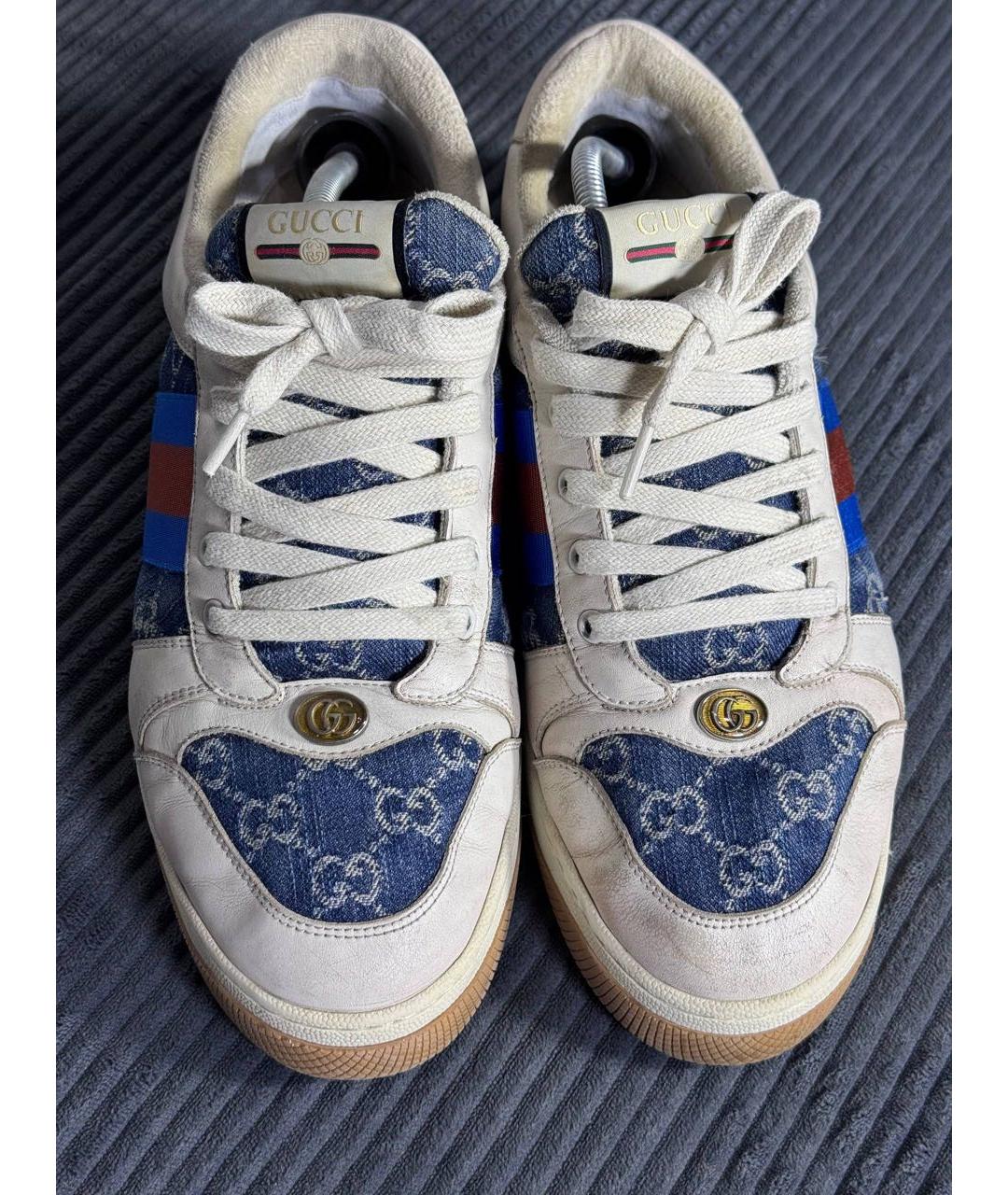 GUCCI Синие кожаные низкие кроссовки / кеды, фото 5