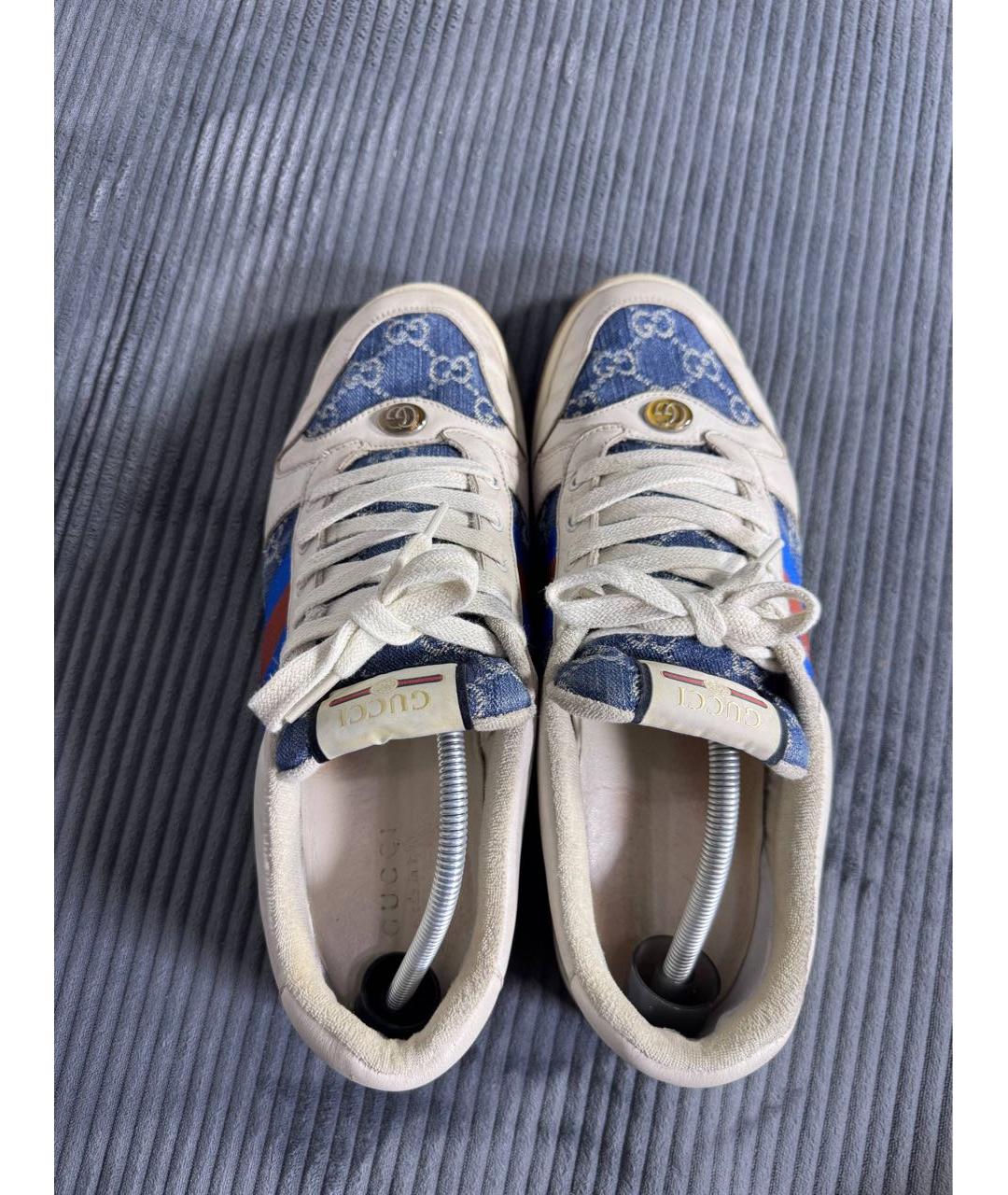 GUCCI Синие кожаные низкие кроссовки / кеды, фото 6