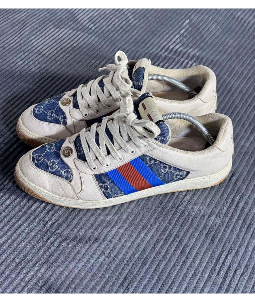 GUCCI Синие кожаные низкие кроссовки / кеды, фото 3