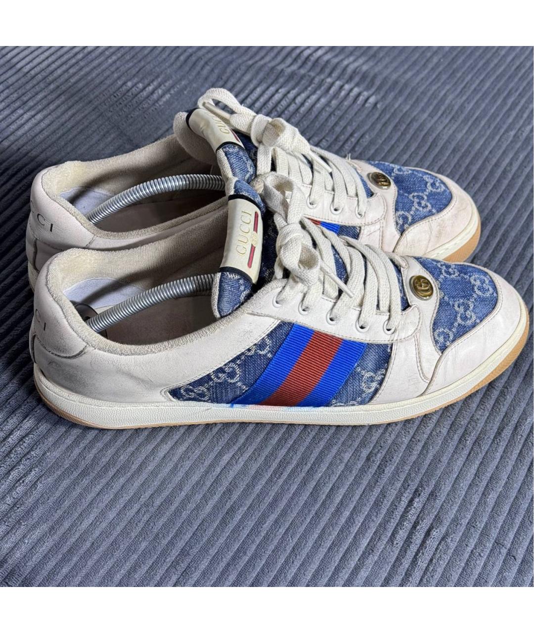 GUCCI Синие кожаные низкие кроссовки / кеды, фото 4