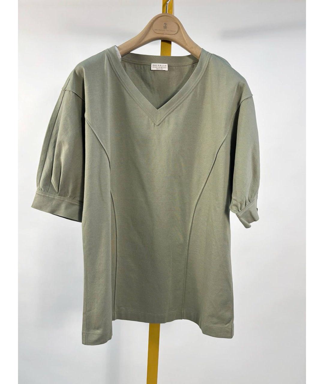 BRUNELLO CUCINELLI Хаки хлопковая футболка, фото 5