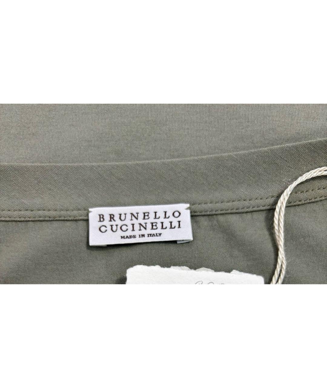 BRUNELLO CUCINELLI Хаки хлопковая футболка, фото 3