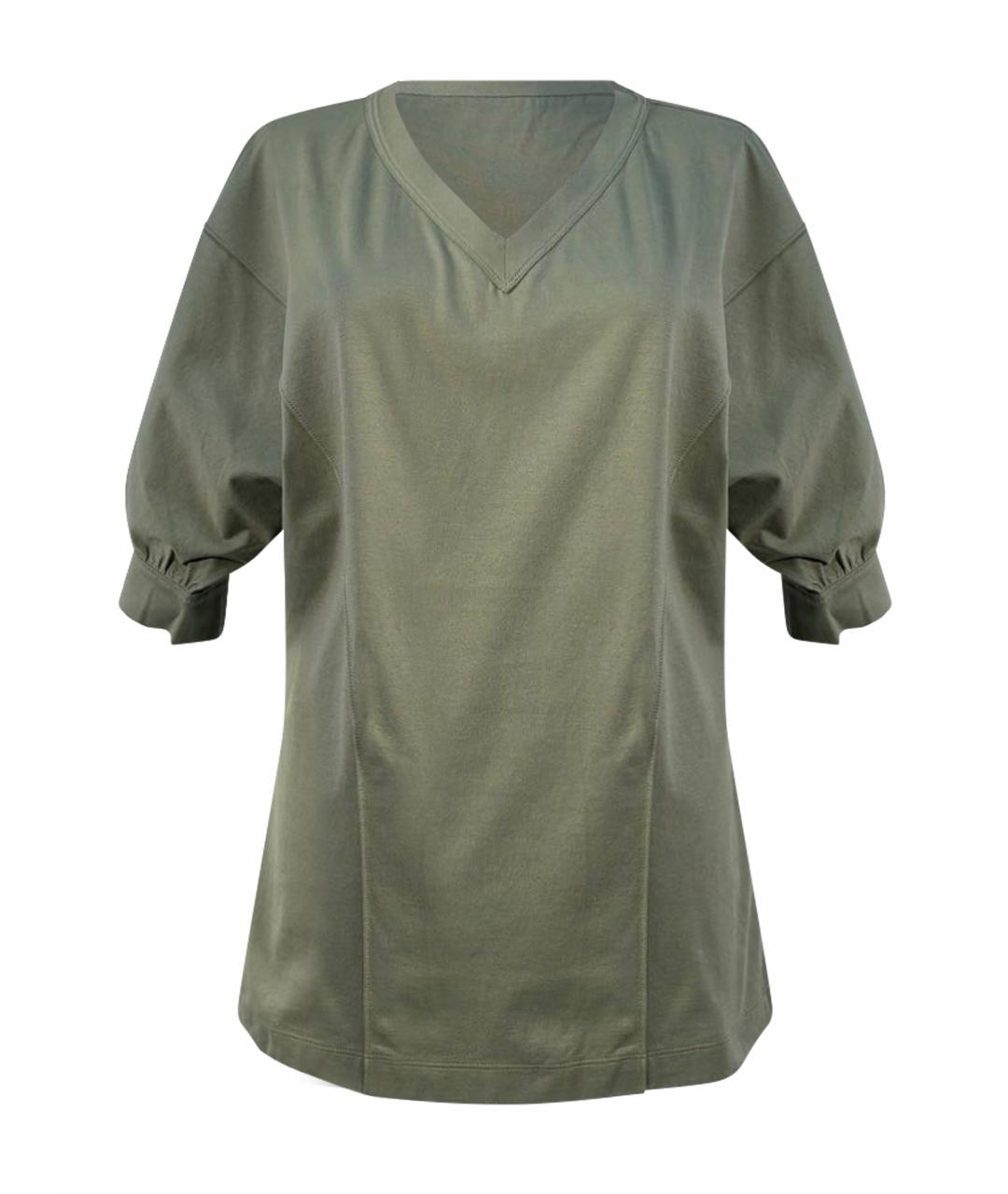 BRUNELLO CUCINELLI Хаки хлопковая футболка, фото 1