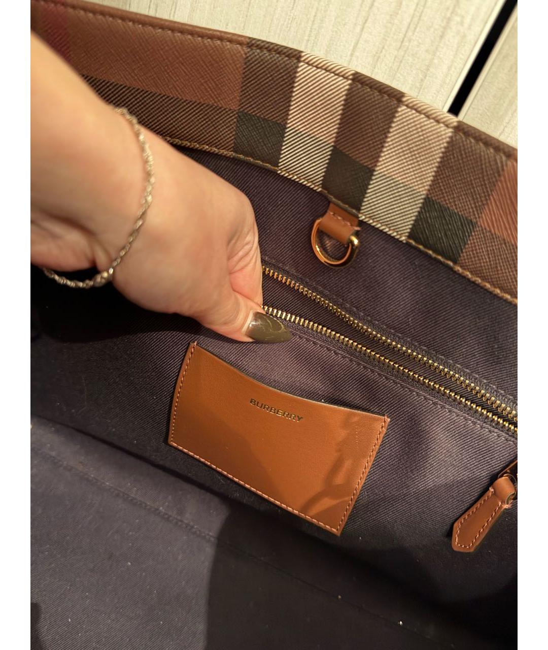 BURBERRY Коричневая кожаная сумка тоут, фото 5