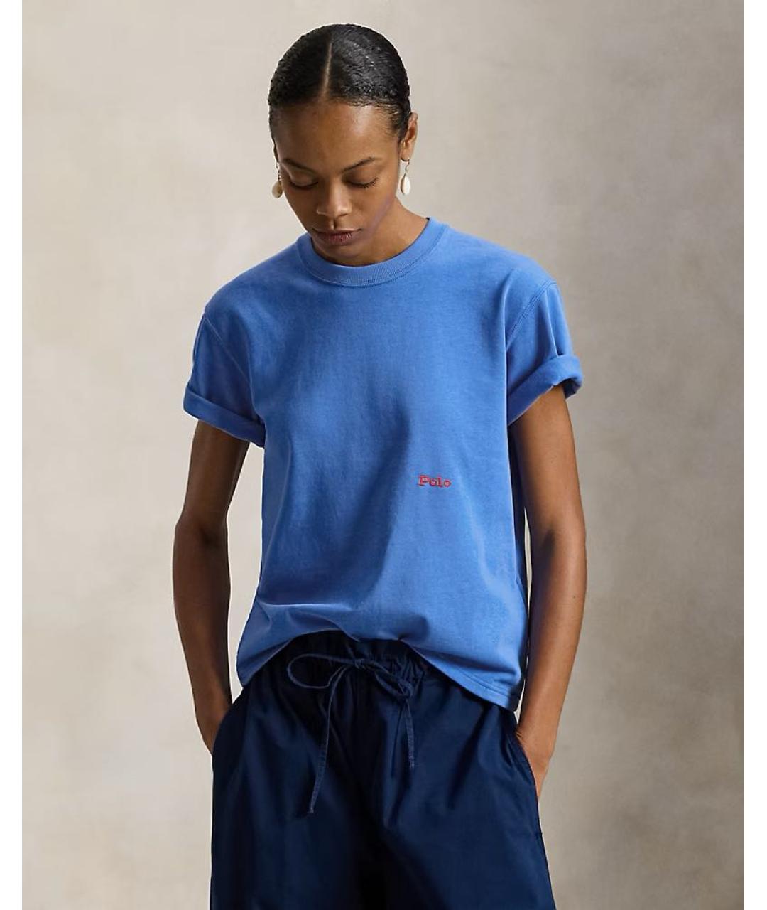 POLO RALPH LAUREN Голубая хлопковая футболка, фото 2