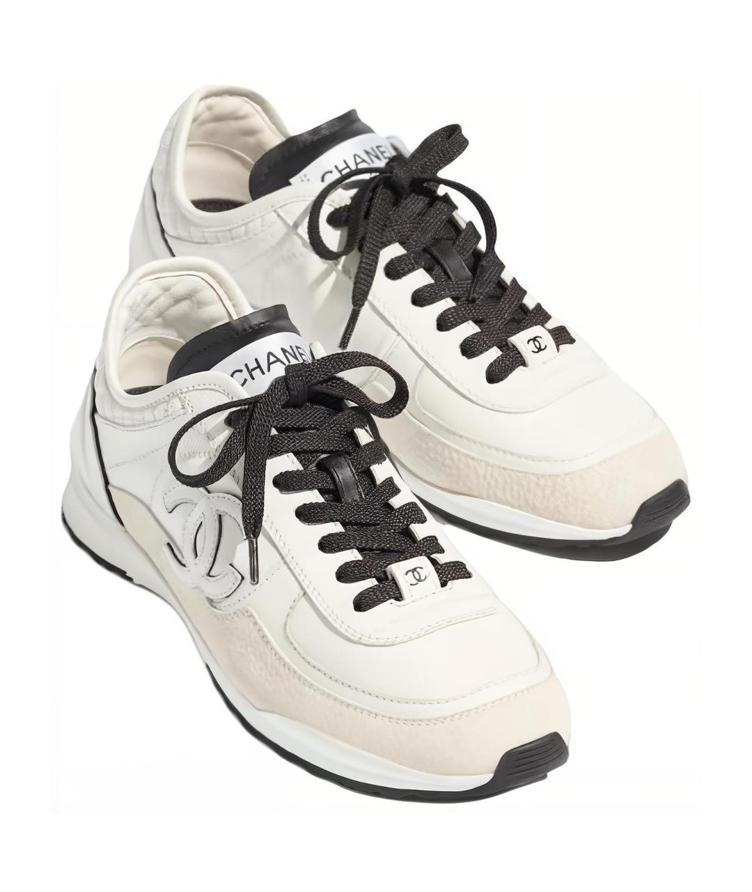 CHANEL Белые кожаные низкие кроссовки / кеды, фото 4