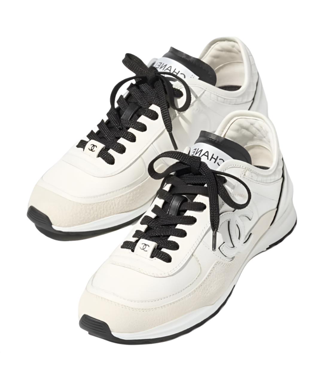 CHANEL Белые кожаные низкие кроссовки / кеды, фото 3