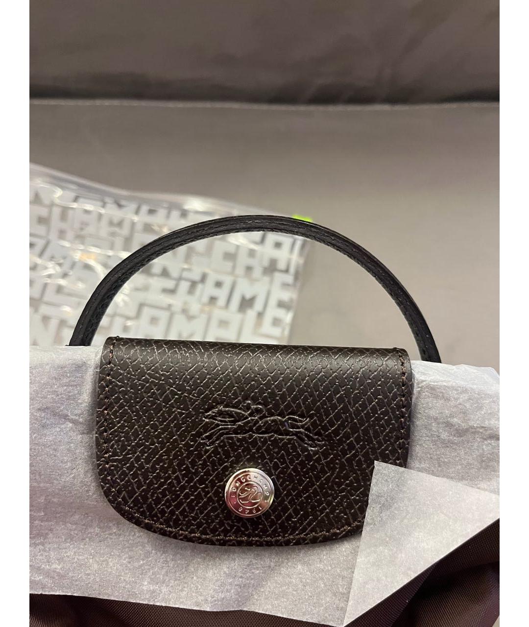 LONGCHAMP Коричневая тканевая сумка с короткими ручками, фото 6