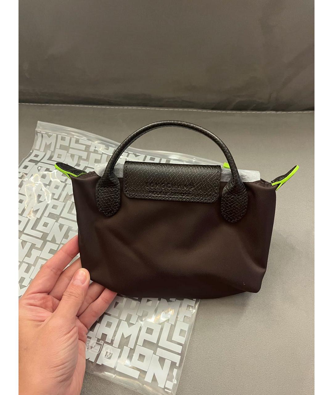 LONGCHAMP Коричневая тканевая сумка с короткими ручками, фото 4