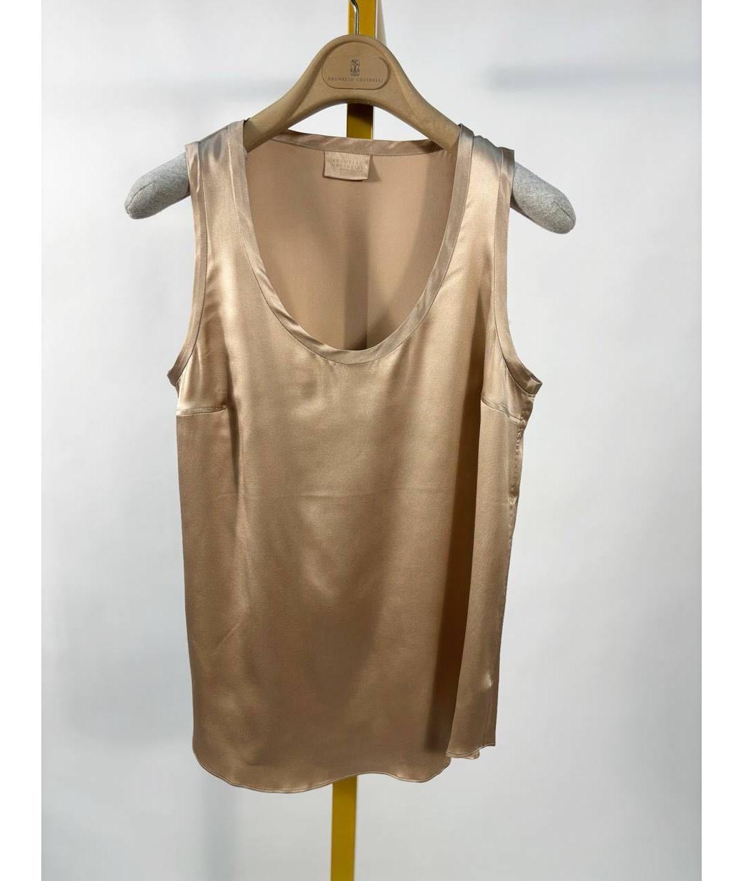 BRUNELLO CUCINELLI Коричневая шелковая майка, фото 4