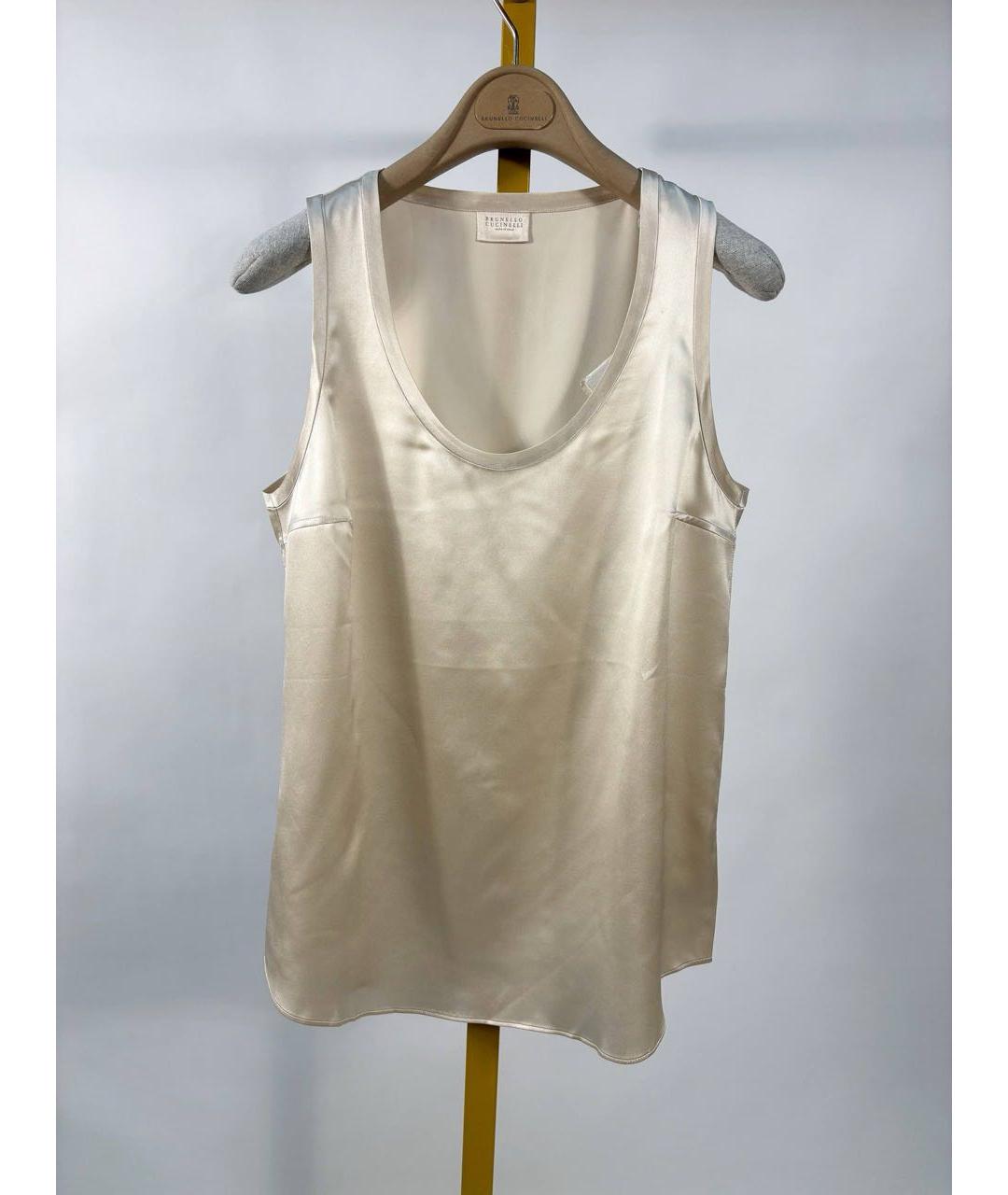 BRUNELLO CUCINELLI Бежевая шелковая майка, фото 4