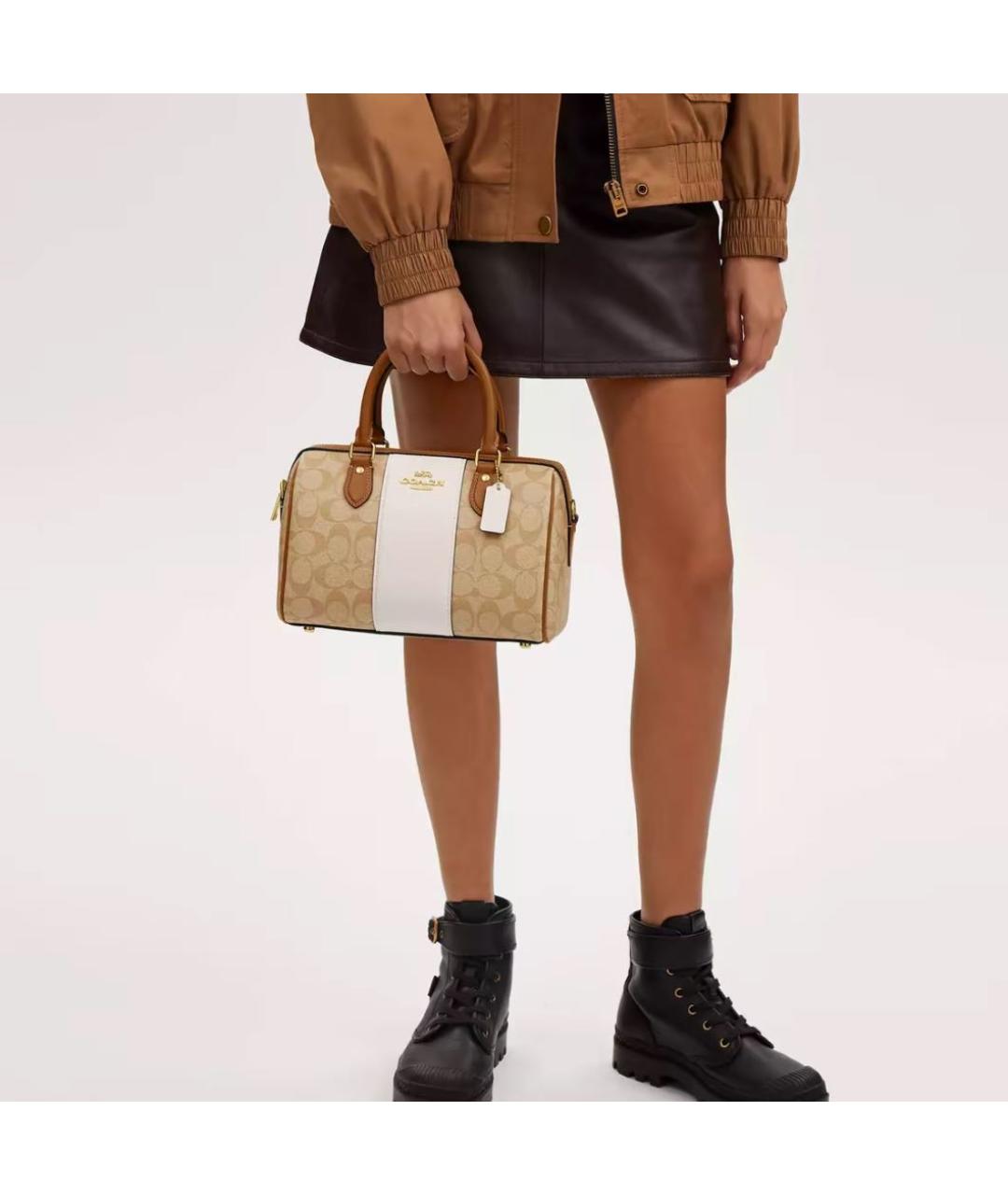 COACH Бежевая сумка с короткими ручками, фото 4