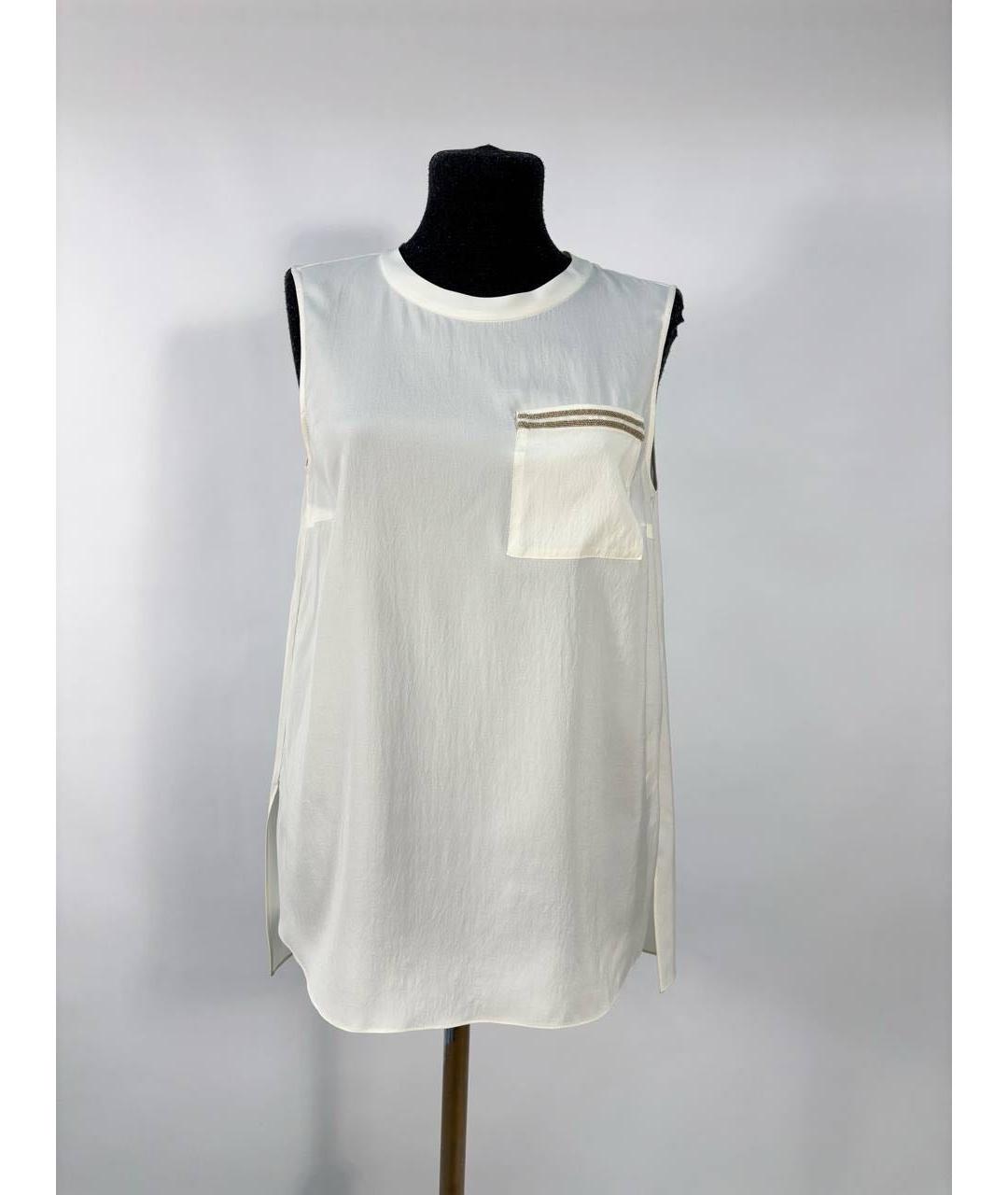 BRUNELLO CUCINELLI Белая шелковая майка, фото 8