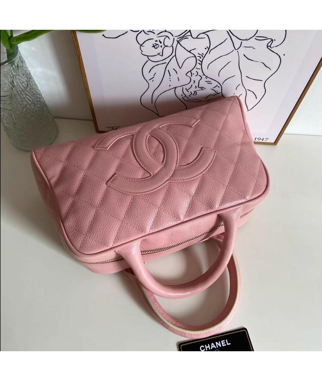CHANEL Розовая кожаная сумка с короткими ручками, фото 6