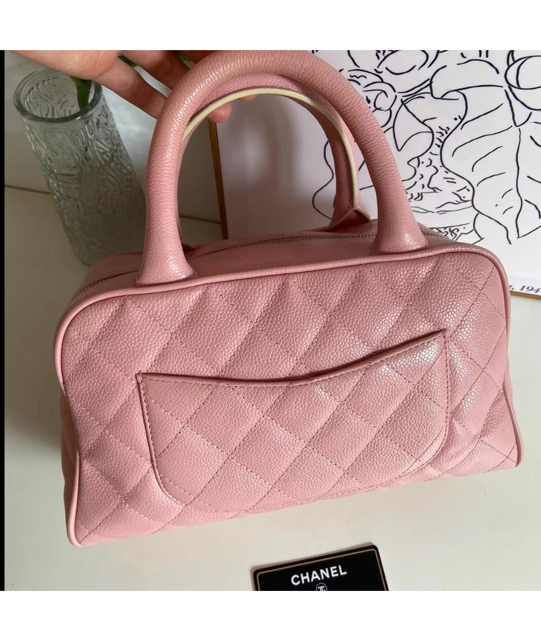 CHANEL Розовая кожаная сумка с короткими ручками, фото 4
