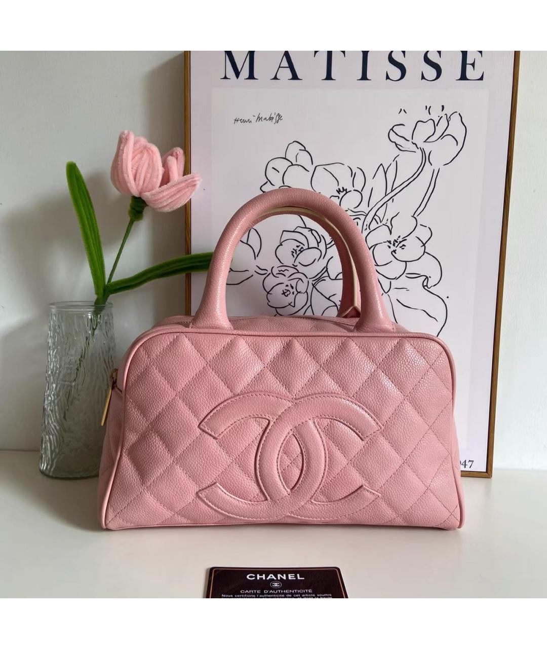 CHANEL Розовая кожаная сумка с короткими ручками, фото 9
