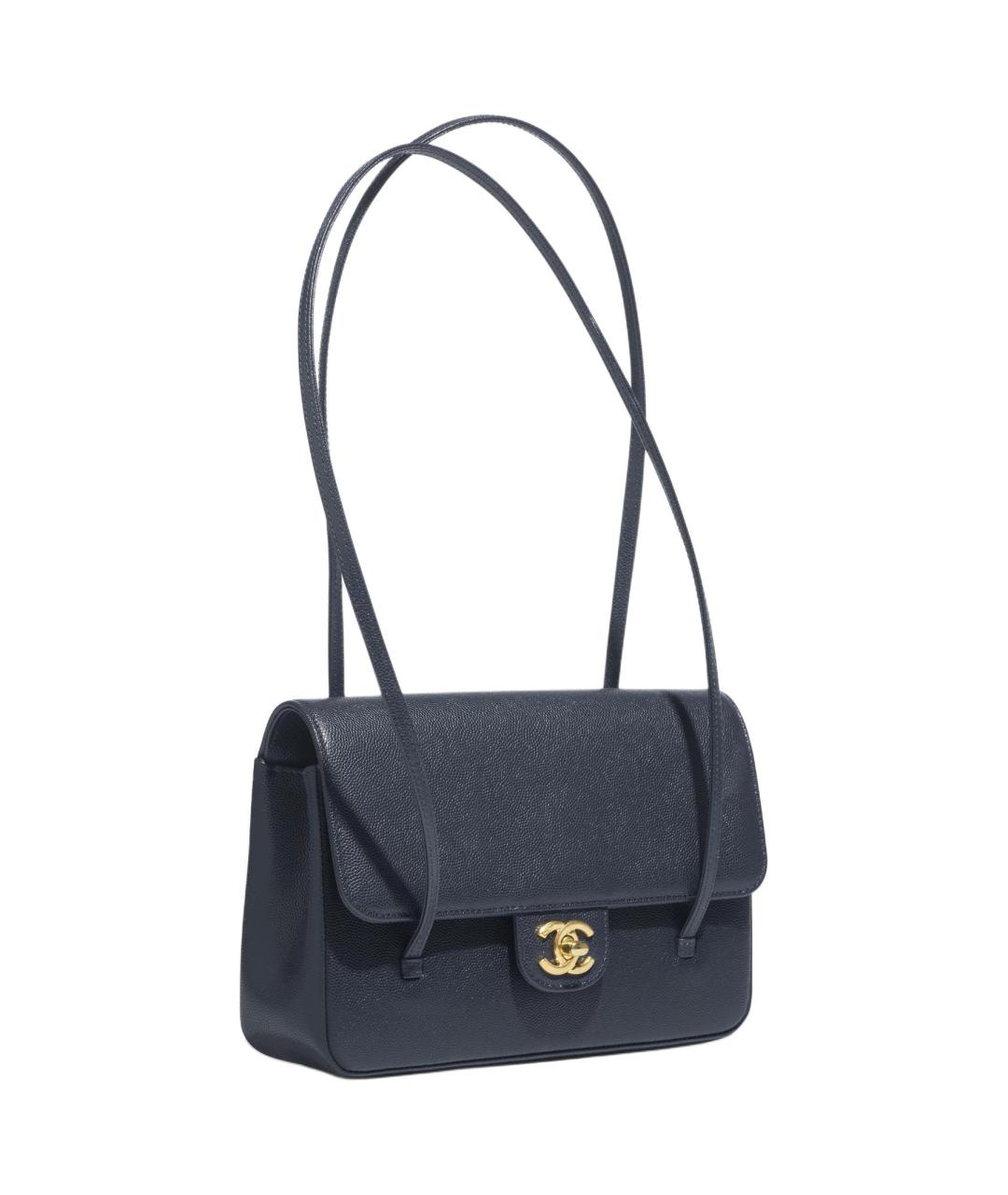 CHANEL Темно-синяя кожаная сумка через плечо, фото 2