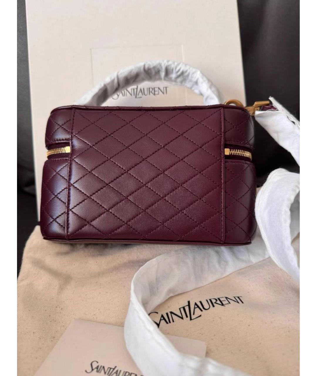 SAINT LAURENT Бордовая кожаная сумка через плечо, фото 3