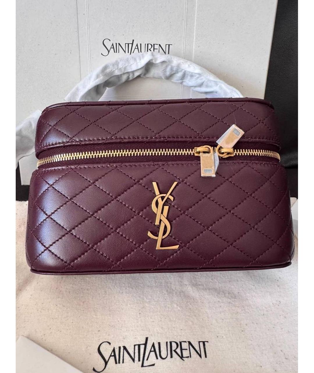 SAINT LAURENT Бордовая кожаная сумка через плечо, фото 5