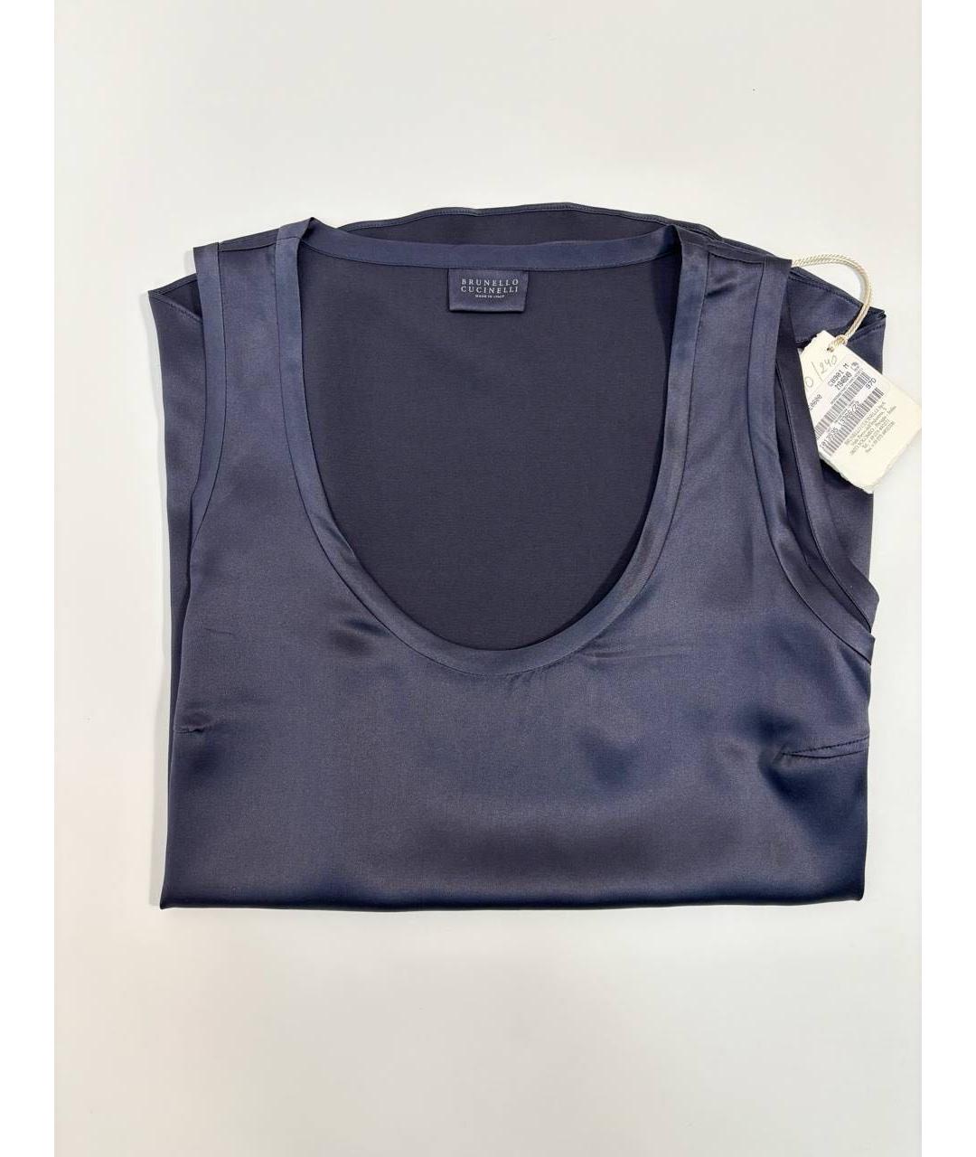 BRUNELLO CUCINELLI Темно-синяя шелковая майка, фото 7