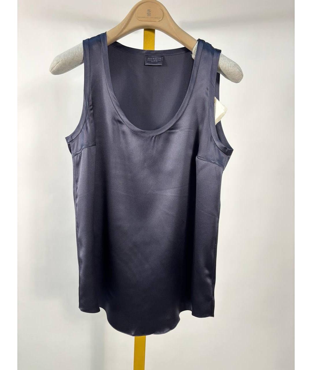 BRUNELLO CUCINELLI Темно-синяя шелковая майка, фото 8