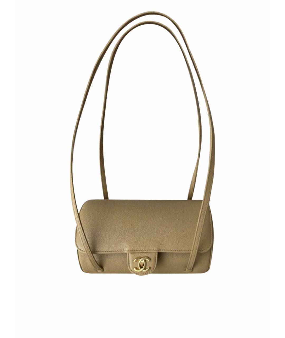 CHANEL Бежевая кожаная сумка с короткими ручками, фото 1