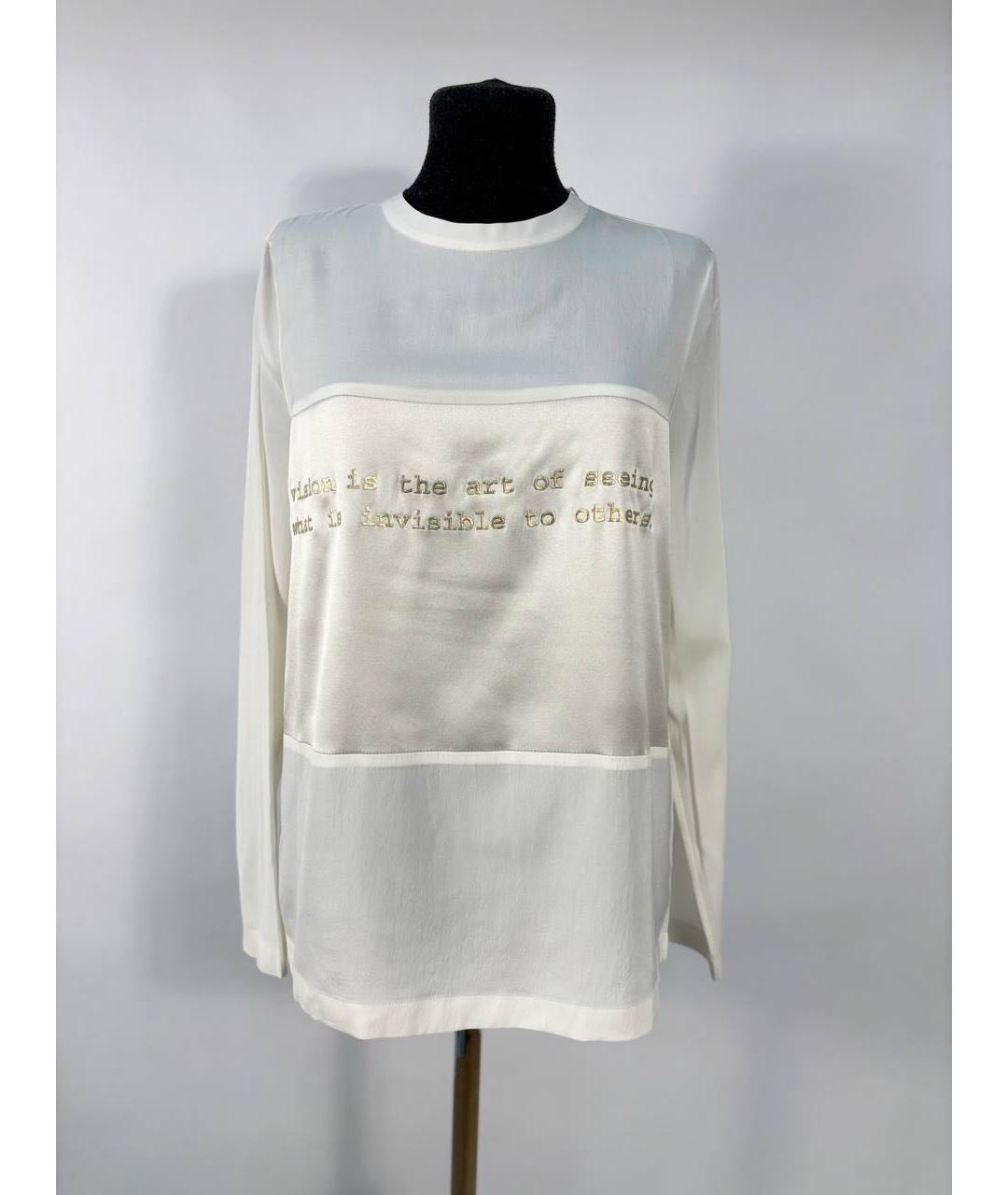 BRUNELLO CUCINELLI Белая шелковая блузы, фото 7