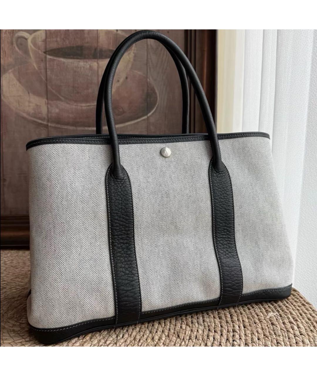 HERMES Серая тканевая сумка тоут, фото 9