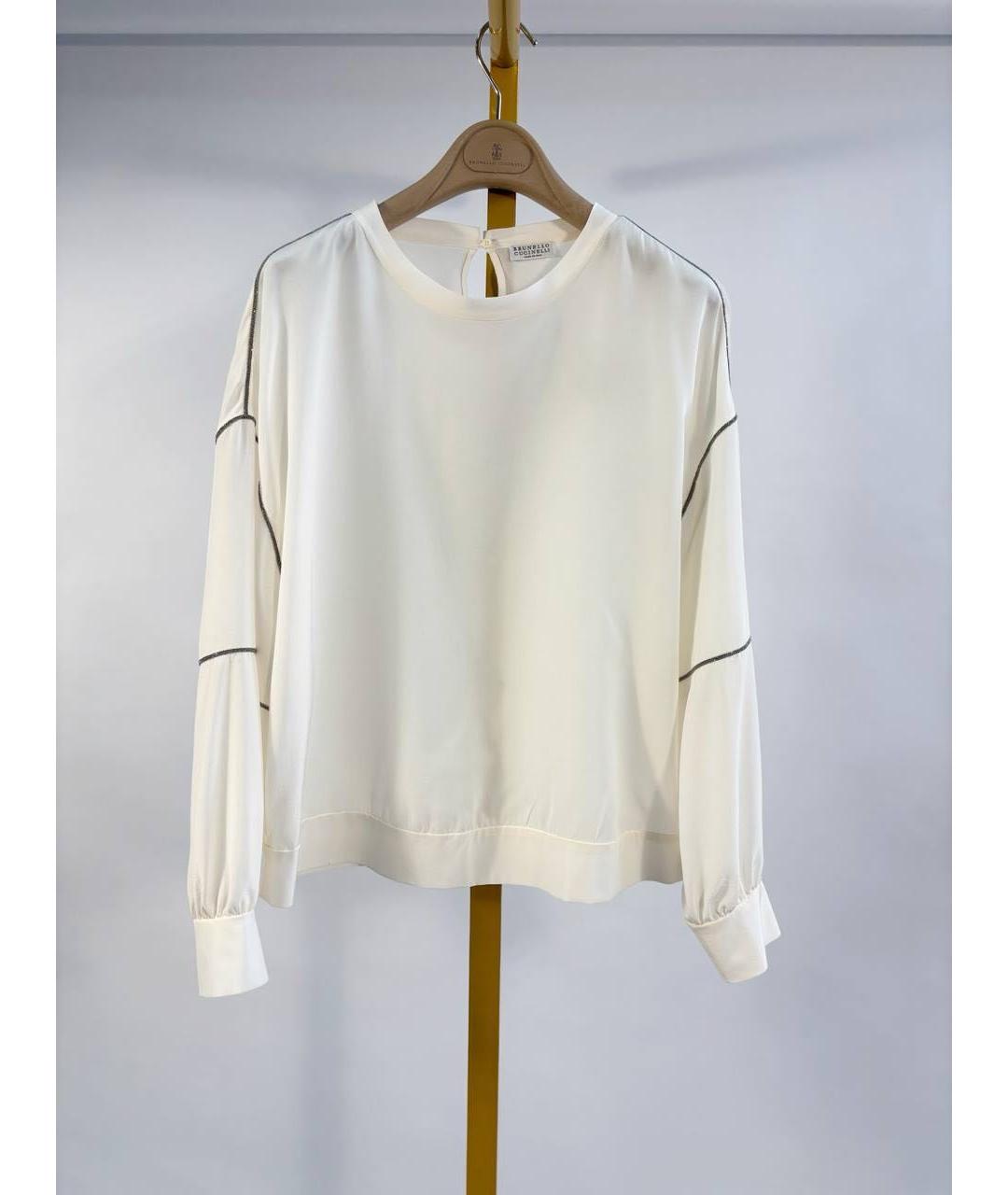 BRUNELLO CUCINELLI Белая шелковая блузы, фото 5