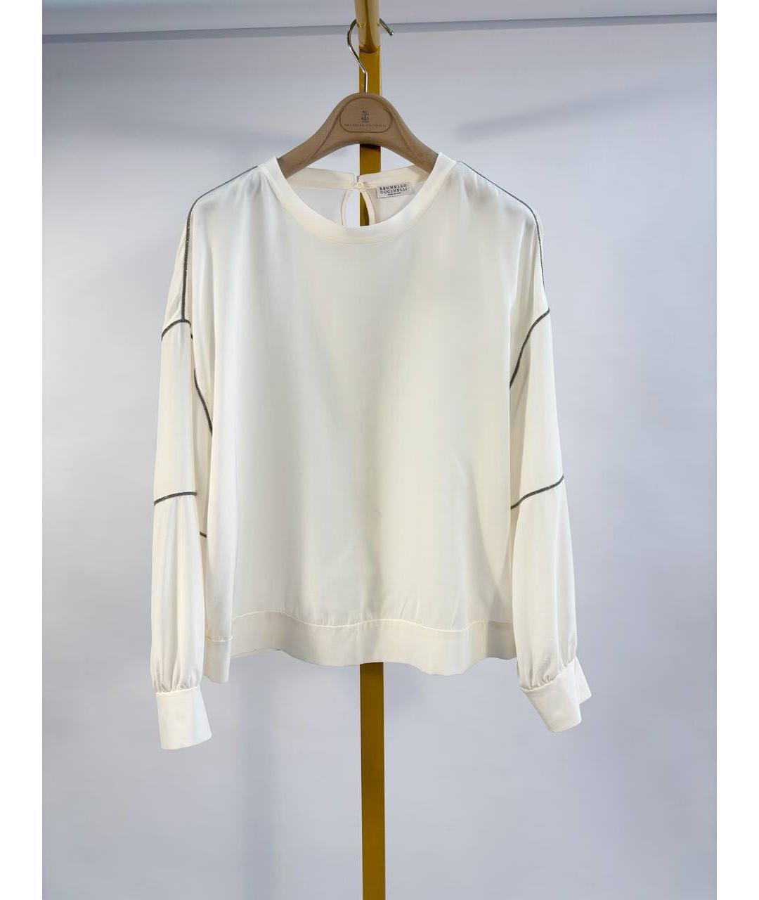 BRUNELLO CUCINELLI Белая шелковая блузы, фото 8